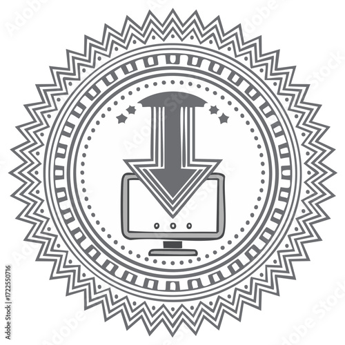 Download Arrow Pointing at a Computer Monitor Inside Detailed Circular Emblem
