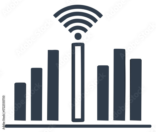 Smart city skyline icon with a wifi signal representing urban wireless communication and network technology