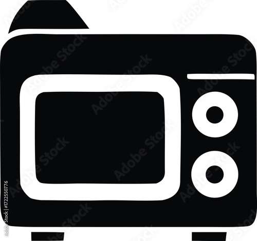 Simple black icon of a microwave oven with controls and door representing kitchen appliance and home cooking.