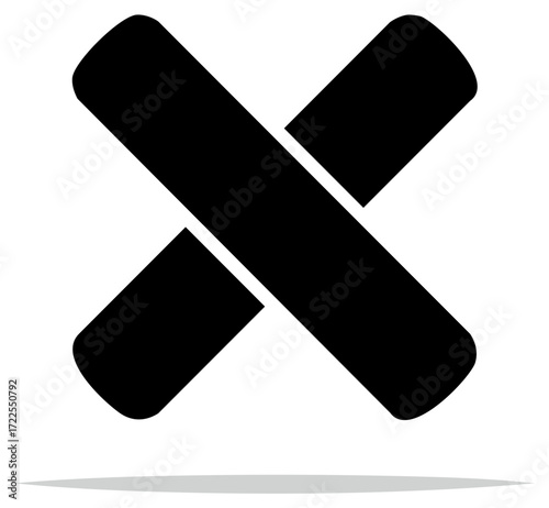 Black X shape icon with shadow, a graphic design element