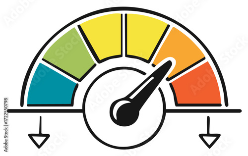 Gauge needle points to average with colorful ranges, performance indicator vector