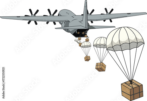 Airplane Air Drop Illustration – Humanitarian Aid and Logistics