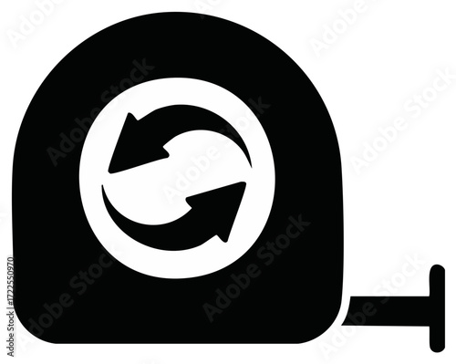 Retractable tape measure icon with cycle arrows for continuous measurement or renovation