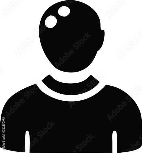Simple silhouette of a person icon with two white dots on head representing eyes or a hat detail
