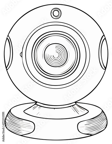 Vector line art illustration of a desktop computer webcam for video chat and streaming