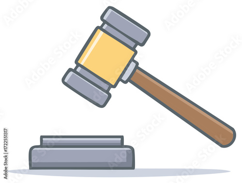 Cartoon Gavel About to Strike Sounding Block, Symbolizing Legal Action and Auctioneering