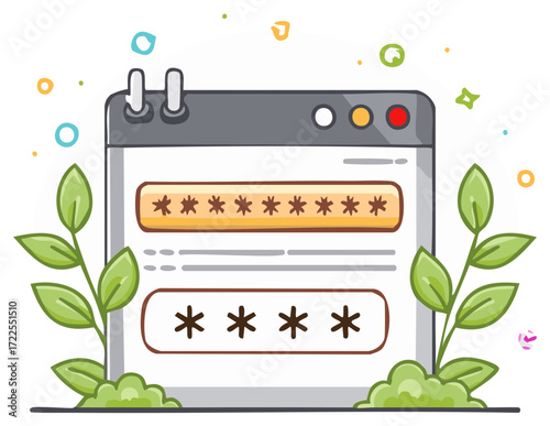 Digital security concept illustration with login fields and growing plants