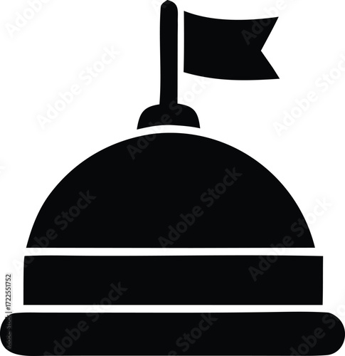 Simple black and white icon representing a dome building with a flag symbolizing government or landmark status