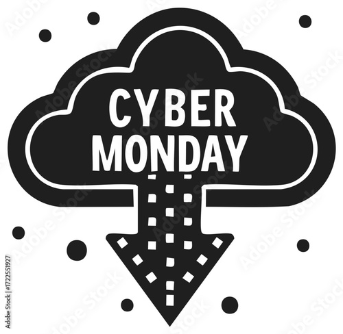 Cyber Monday Cloud with Arrow Symbol and Dots Icon Black and White Graphic Design