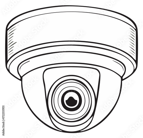 Security Camera, Monochrome Outline of a Surveillance Dome Camera