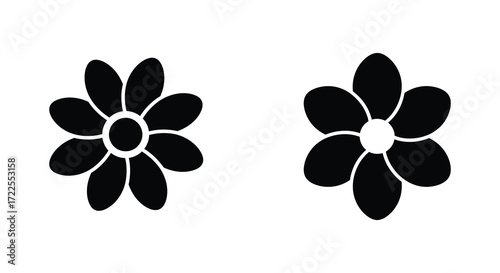 Simple black and white floral designs two distinct flower silhouettes shown