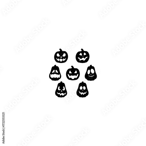 set of Halloween pumpkins. Group of Spooky Pumpkin Silhouettes with Haunted Face