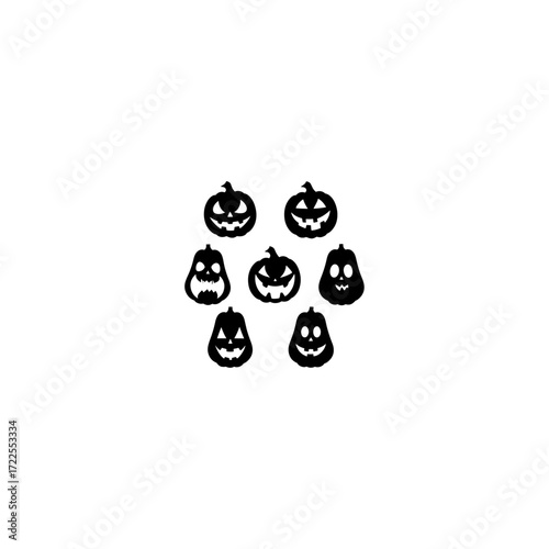 set of Halloween pumpkins. Group of Spooky Pumpkin Silhouettes with Haunted Face