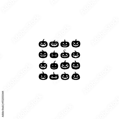 set of Halloween pumpkins. Group of Spooky Pumpkin Silhouettes with Haunted Face