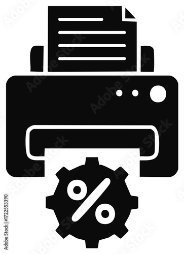 Printer Outputting Percentage Symbol Document; Printing Process in Black and White Silhouette