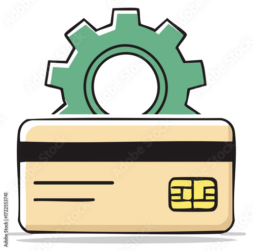Credit card with gear illustration representing automation, finance technology