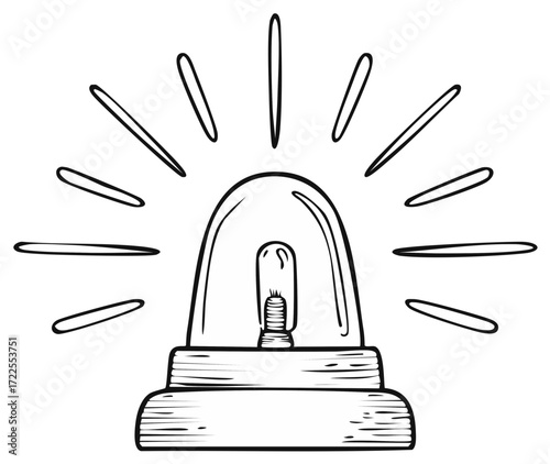 Drawn Alert Siren with Light Rays Hand Drawn Safety Alarm Illustration Lineart Sketch Isolated Emergency Signal