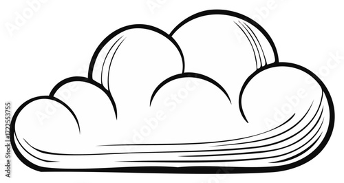 Vector cartoon cloud illustration, weather symbol, black and white design