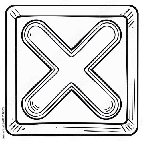 Hand drawn X mark icon within a rounded square box for error cancellation deletion multiplication