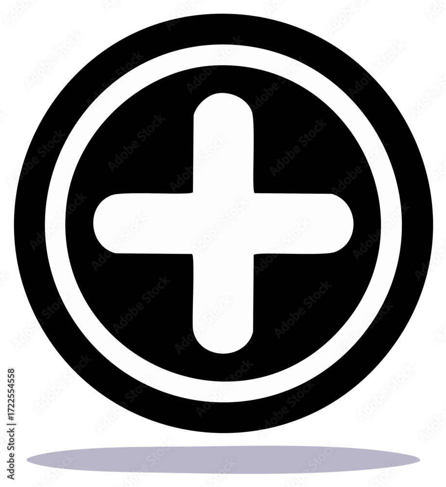 Obraz premium Plus sign in a Black Circle with White Border Vector Illustration