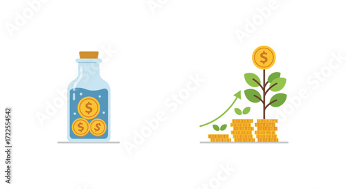 Growing wealth water and coins nurturing a blossoming financial plant