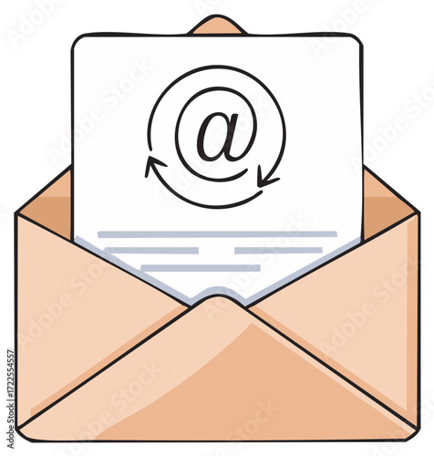 Open Envelope with Email Symbol and Arrows Depicting Sending and Receiving Message