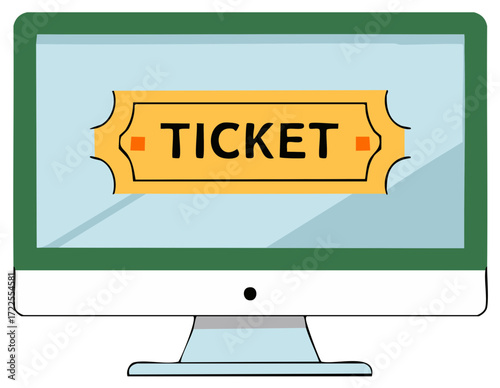 Online Ticket Displayed on Computer Monitor Screen for Digital Event Booking