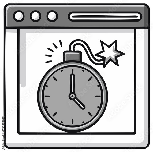 Web Page Showing Time Bomb with a Lit Fuse, Concept for Deadline or Crisis