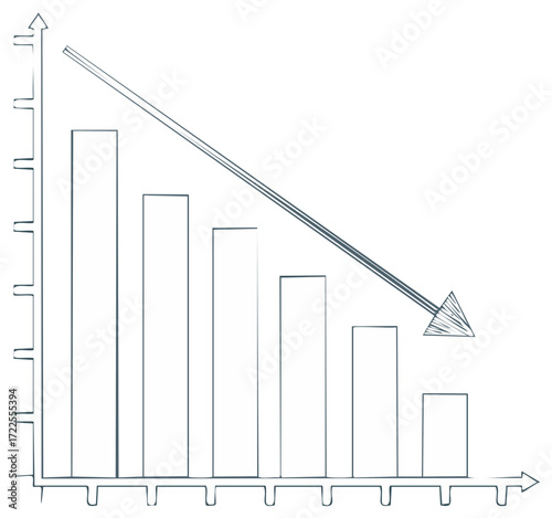 Declining Bar Chart with Downward Arrow Shows Losses and Reduced Growth