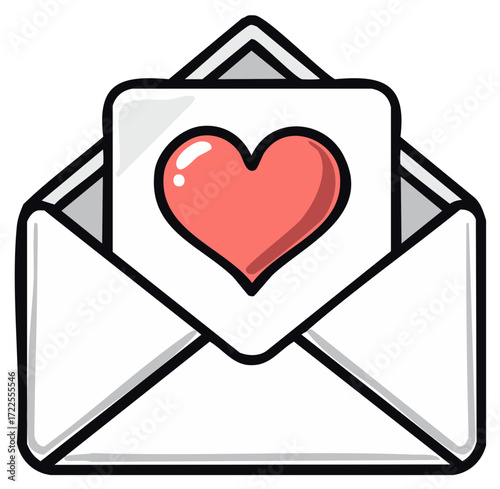 Open Envelope with a Romantic Love Letter and a Red Heart Cartoon Illustration