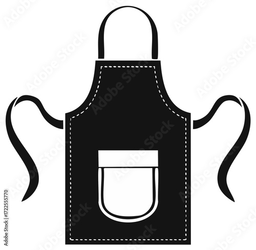 Black kitchen apron icon with pocket and ties vector graphic silhouette