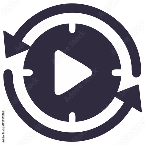 Rewind Playback Icon Loop for Video Streaming, Animation or Motion Graphics, Circular Arrow Symbol, Repeat Action, Playback Loop