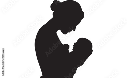 Vector art of silhouette of a mother holding her baby