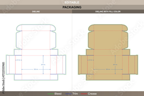 Custom dimensions flip top boxes with traceless bottom packaging template featuring carton dieline and editable professional die line for box printing