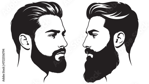 Vector art of two bearded men facing each other in profile