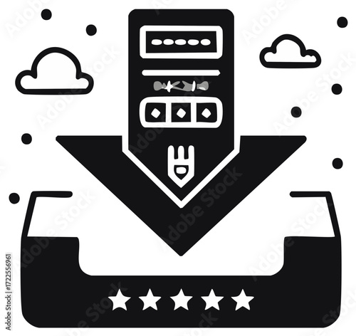 Digital download with rating system and cloud connection for online services