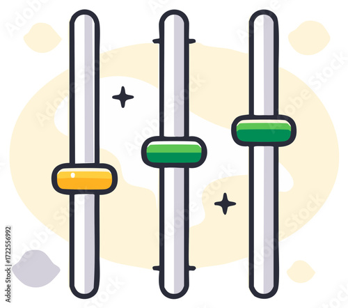 Colorful graphic illustration of three audio volume sliders with stars