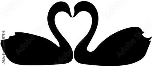 two swans making heart shape silhouette illustration