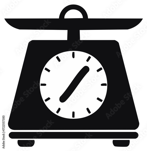 Vintage kitchen scale with clock face in black and white illustration