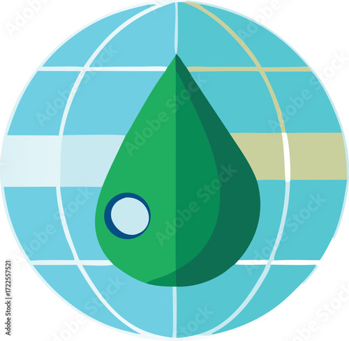 Global water drop icon represents clean resource sustainability ecology conservation planet earth environment