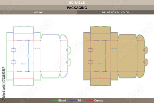 Custom dimensions mailer boxes with double safety buckles packaging design featuring professional carton dieline and precise cutting die line layout