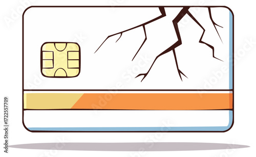 Damaged Credit Card Illustration with Chip and Cracked Surface