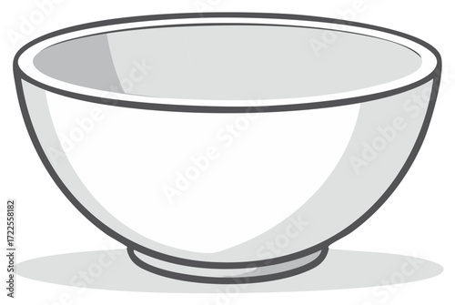 Illustrated white ceramic bowl, simple design, isolated element