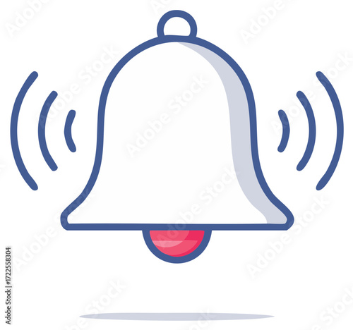 Outline of a ringing bell, blue and red accent