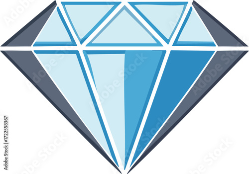 Vector illustration of a blue diamond icon with geometric facets. A symbol of luxury, wealth, and precious gemstones isolated on a white background
