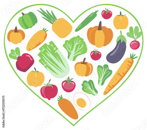 Heart Shaped Arrangement of Vegetables; Healthy Eating Symbol