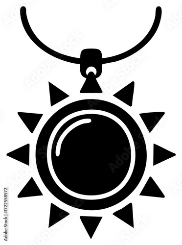 Minimalist silhouette icon of a sun pendant necklace a magical amulet or talisman symbol