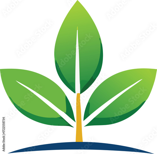 Vibrant green plant sprout with three leaves emerging from earth symbolizing growth and nature vitality