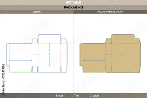 Custom dimensions tuck end boxes with back open packaging template including editable carton dieline and production-ready die line for packaging use