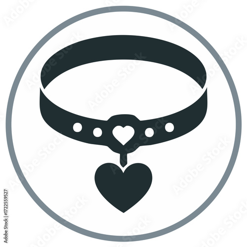 Dark Collar with a Heart Shaped Pendant in a Circle Graphic for Valentines and Loving Pets
